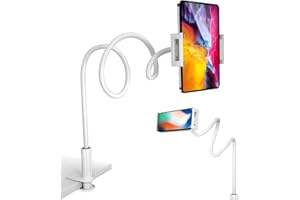 GRSTREE Phone Holder for Bed,360 Flexible Lazy Tablet Holder for Bed,with Adjustable 39.4" Long Arm Clamp Bracket Mount Phone Stand for 4.7~10.5" iPhone/iPad Air/Pro/mini/Tablet/Switch (White)