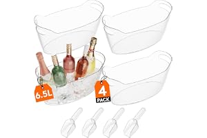 Lifewit Stor 6,5 l ishink för fester 4 st (i 1 paket), bärbar dryckehink för cocktailbar, champagnekylare i plast för dryck/vin/öl, mimosa bar tillbehör kylbadkar med skopa