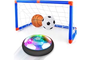 BAZTOY Air Power Fussball Fußballtor Set, Kinder Spielzeug Fußball Wiederaufladbar Hover Football mit Aufblasbar Ball Basketball, Indoor Outdoor Spiel Geburtstag Weihnachten Geschenk für Jungen Mädchen
