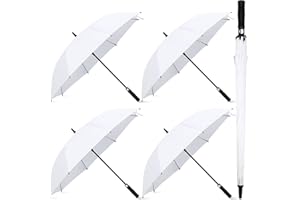 Weewooday 4 Pack Large White Umbrella Wedding Golf Windproof and Rainproof Automatic Umbrella Bride Bridegroom Party