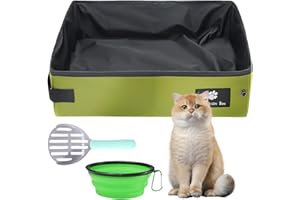 BYZESTY Składana kuweta dla kota, przenośna, trwała, wodoszczelna, na podróż, z 1 szuflą do żwirku i składaną miską, lekka kuweta dla kota do podróży, samochodu, na kemping, do domu (zielona)
