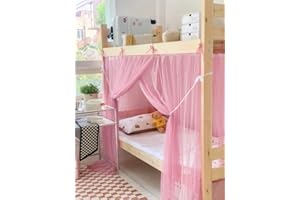 Akiky Etagenbett-Vorhänge, Moskitonetz, 4 Eckpfosten, Betthimmel für Kinder, Teenager, staubdicht, Hochbettvorhänge (Rosa, Voll)
