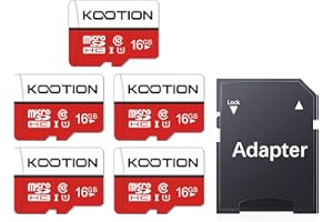 KOOTION Micro SD 16GB Clase 10 Tarjeta MicroSD(A1 y U1) Memoria Micro SDHC 16 Giga Memory Card Micro SD Cards 5 Pack con Adaptador para Gopro Cámara Teléfonos,Alta Velocidad de Lectura hasta 75 MB/s