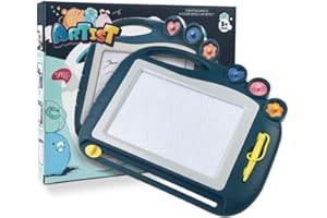 MeoZynxadril Lavagna Magnetica per Bambini, 27.5x21.5CM Lavagnetta Cancellabile Colorata, Tavoletta Magnetica Disegni, con Penna Magnetica e 3 Timbri, Giocattolo Educativo per Bambini