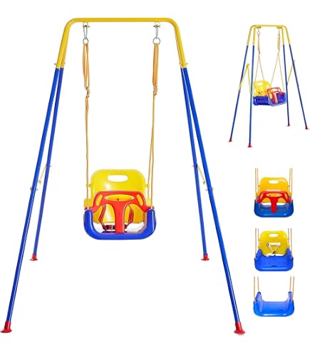 Kinderschaukel Outdoor Mit Gestell FUNLIO Kinderschaukel Für Drinnen & Draußen – Hochwertige Babyschaukel Mit Klappbarem Metallständer Und 4 Sandsäcken Babyschaukel Indoor Mit Gestell