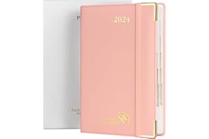 POPRUN Agenda 2024 Giornaliera 21,5 x 14,5 cm con Copertina Rigida, 1 Giorno 1 Pagina da Lun a Dom con Tag Mensili, Carta Avorio da 80 gsm Certificata FSC®, Rosa Pallido