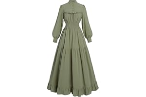 CR ROLECOS Black Victorian Dress for Women Long Sleeve Edwardian Dress Gothic Renaissance Costume