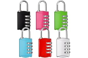 Kamiya Cadenas à combinaison 6 couleurs, cadenas à combinaison 4 chiffres, serrure à combinaison, réinitialisable sans clé pour valises, armoires