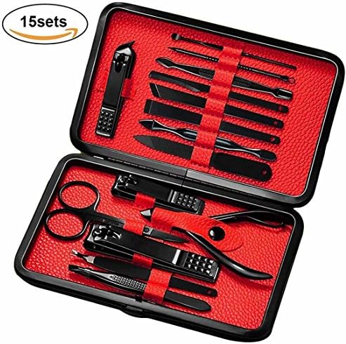 Manicure Pedicure Set, Zarsson Professional Nail Set Nail Clipper Kit Tool - Stainless Steel Nail Personal Care Grooming Kit with Luxurious Case for Men, Women Travel &amp; Home (Red/Black, 15pcs)