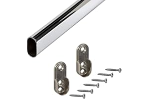 Gedotec Rail Suspension Meuble | OVAL | Tringle Cintre Fixation 30 x 15 mm | 1160 mm | 1 Pièce - Barre meuble avec palier de tube d'armoire | Acier Chromé | Barre d'armoire pour montage mural latéral