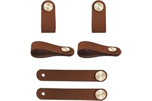 KACRILIDI 6 Stück Ledergriffe Möbel, Griff Möbelknöpfe, Braun Möbelgriffe Leder, Schrankgriffe Schubladengriff Schrankknöpfe Möbelknöpfe mit Schrauben, für Schränke, Kleiderschrank, Schublade, Küche