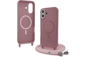 Bigcousin Mobile Phone Chain for iPhone 16, Case with Strap, Magsafe, Magnetic Necklace Mobile Phone Case with Adjustable and Removable, Pink Gold