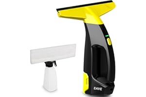 EAVE Lavavetri Elettrico, Set Pulisci Vetri Elettrico con Autonomia di 45min, Lava Vetri Finestre Elettrico con Bocchetta da 28cm e Serbatoio da 200ml, Adatto a Finestre, Piastrelle e Specchi(giallo)