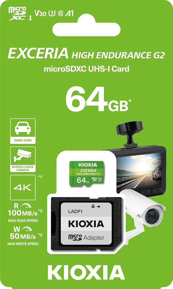 KIOXIA EXCERIA HIGH ENDURANCE G2 64GB microSDXC Hafıza Kartı – UHS-I U3 V30 C10 A1, 100MB/s Okuma, 50MB/s Yazma, 4K / sürekli kayıt