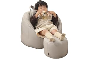 hoopyosms Pouf a Sacco per Bambini con Poggiapiedi, Divano Relax Ergonomico in Pelle Resistente e Facile da Pulire per Cameretta o Sala Giochi, Grigio