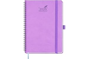 BEZEND Agenda Settimanale 2025 Verticale A5 Spirale Carta da 100 g/m², Scheda Mensile, Portapenne e Tasca Interna | 15,5 x 21,5 cm Copertina Morbida in Pelle PU - Lavanda