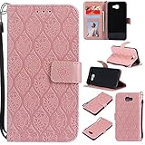 BONROY Case,Samsung Galaxy J5 Prime/On5 (2016) Flip Leather Case, Shockproof Bumper Cover and Premium Wallet Case for Samsung Galaxy J5 Prime/On5 (2016)-(Rattan flowers-rose gold)
