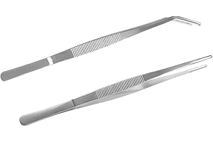 XINSHENG Pinzetta Dritta,Pinzette in acciaio inossidabile da 25 cm con punta curva zigrinata, molle professionali multiuso per lavorazioni industriali, uso in laboratorio, giardinaggio, cucina