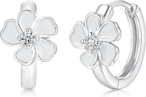 Kamise Sterling Silver Hoop Earrings for Girls, Hypoallergenic Huggie Earrings Sleep, Colorful Flower Earring Hoops with Cubic Zirconia, Small Huggie Earring Silver 925, Giftfor Girls with Box