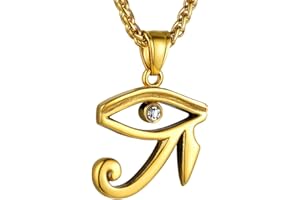 GoldChic Jewelry Collier Ankh/Œil d'Horus en Acier Inoxydable, Homme Pendentif Amulette Prénom Personnalisé avec Chaîne Égyptienne