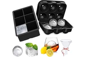 YIYICAS Große quadratische Eiswürfelformen aus Silikon für 6 große Eiskugeln, einfach zu lösen, wiederverwendbar, BPA-frei, für Kinder, Schokoladenform oder Cocktails, Whiskey-Partikeln (schwarz)
