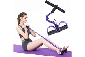 Kammoy 6-Tubes Tension Rope, Multifunction Elastic Yoga Pedal Puller Resistance Band, Natural Latex Tension Rope Fitness Equipment, for Abdomen, Waist, Arm, Leg Stretching Slimming Training(Purple)