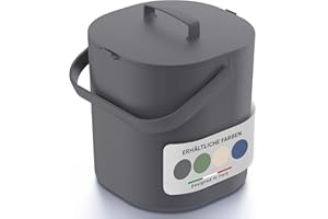 PTMS® Biomülleimer Küche 6L - Biomüll mit praktischem Deckel zum Einhängen & Innensieb - Spülmaschinenfest & Geruchsdicht - Komposteimer Küche in modernem Design - in 5 Farben