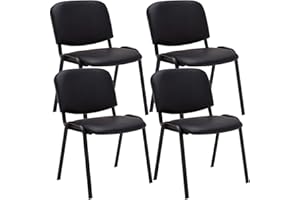‎CLP CLP 4er Set Besucherstuhl Ken Kunstleder I Stapelstuhl Mit Robustem Metallgestell I Polsterstuhl Mit Rückenlehne, Farbe:schwarz