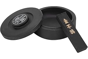 PH PandaHall Calligrafia Cinese Inkstone, Taditional Pietre Inchiostro Rettangolare Inchiostro Stick con Copertura Rotonda Inchiostri di Stoccaggio Ondulati In Pietra Naturale per Calligrafia Cinese