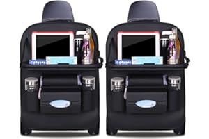 Ergocar Organizadores para Coche de Cuero de Pu de Lujo Protector de Asiento de Coche con Sostenedor de Tablet-Bolsillo, Organizador de Asiento Trasero de Coche Multifuncional (Negro - 2 Pack)