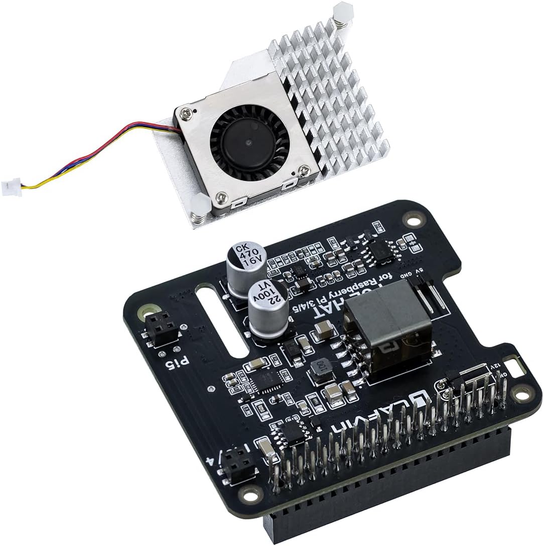 LAFVIN POE HAT Power Over Ethernet para Raspberry Pi 5/4B/3B+,5V/12V Header Outputs,40-pin GPIO Header