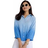 NINEOX Women's Cotton Blend Korean Style 3/4 Sleeve Oversized Button Down|| Workwear Top Shirt for Office & Casual Wear Women