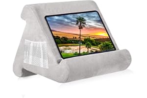 Angelkiss YIR0 Seinal Kissen Kissenständer Buchablage Multi Neigungswinkel Soft Bed Holder Tragbarer Dreieck Tablet Ständer (Grey with Pocket), Acrylic