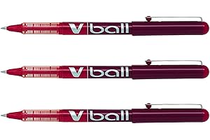Pilot Roller V Ball VB5 – Lote de 3 bolígrafos tinta líquida, punta de metal fina, color rojo