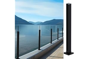 Cvter Poste Para Barandilla de Vidrio Negra: 100cm de Balaustrada de Cubierta de Vidrio Sin tapa con Ranuras para Cubiertas, Escalones, Balcón, Piscina, Jardín, Escaleras. Acero inoxidable