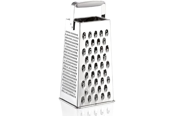 Leifheit Râpe 4 faces ComfortLine, Mandoline 4 surfaces de râpage pour râper et trancher fin/grossier, Râpe de cuisine en acier inoxydable, poignée de la râpe manuelle ergonomique pour un maintien sûr