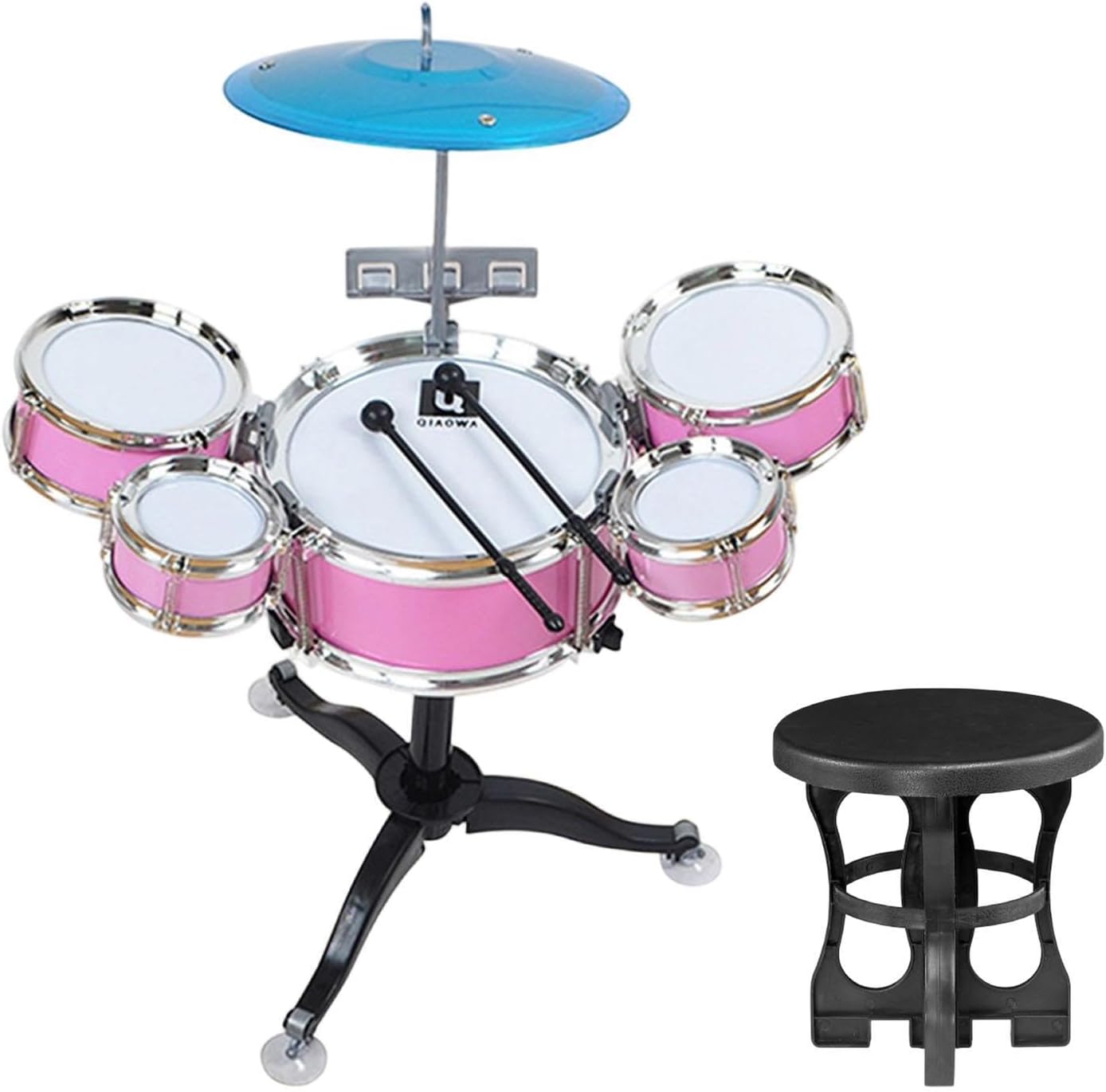 ＡＷＨＡＯ Batería Infantil, Batería de Jazz, Simulación de Aprendizaje Temprano, Regalo Ideal para Preescolar, de 3 a 6 años, 5 Tambores, Instrumento de Percusi, Rosa