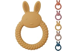 SENBSLAN Teething Toys for Baby, Easy to Hold BPA Free Silicone Teethers,Rabbit Baby Teething Toy,Baby Toys for Babies 3 6 12 Months, Boy, Girl, Infant (Yellow)