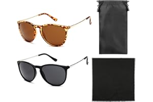TAFACE 2 gafas de sol, 1 paño para gafas y 1 bolsa para gafas, gafas de sol vintage redondas, gafas de sol de moda para mujer, gafas de sol polarizadas vintage