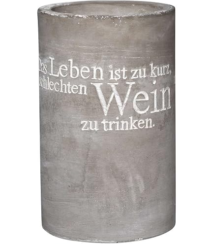 Weinkühler Aus Zement – Grau, Höhe 21,5 Cm, Mit Spruch 'Wein Fragt Nicht, Wein Versteht', Für Flaschen