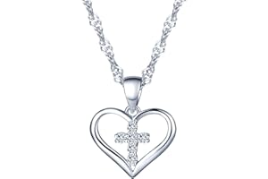 Yumilok biżuteria srebro próby 925 cyrkonia sześcienna elegancki krzyż w kształcie serca wisiorek naszyjnik dla kobiet/dziewcząt