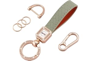 Koaudb - Llavero universal de piel brillante para coche, giratorio en 360 grados, con anillo en D antipérdida, llavero, llavero, soporte para llavero, accesorios para hombres y mujeres