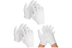 APLZGMG 3 Pairs White 100% Cotton Gloves, Thickened Stretchable Moisturising Gloves for Dry Hands Eczema, Soft and Resuable Safety Works Glove for Guard, Parade, Jewellery, Film Photo, Coin Inspection