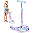 BELEEV A8 Foldable Scooter for Kids Ages 3-12, 3 Wheel Scooter for Toddlers Girls Boys, Light up Kick Scooter for Children, 4 Adjustable Height, Big Wheels, Lean to Steer, Extra-Wide & Non-Slip Deck