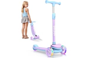 BELEEV A8 Patinete 3 Ruedas LED Parpadeantes, Plegable Scooter Patinete, 4 Altura Ajustable, Carga Máxima 50 KG, Cubierta Antideslizante, Patinete Infantil para Niños Niñas 3-12 Años