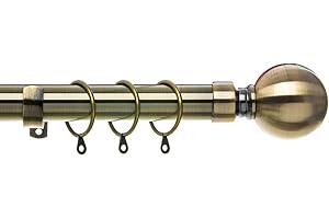 Home Treats Extendable Metal Curtain Pole 28mm. Includes, Rings, Finals & Fittings. (210-300 cm, Antique Brass)
