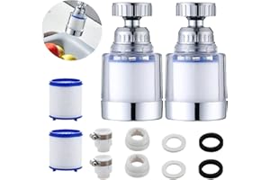 VIOLOTORIS 2 Packs Tap Water Filter with 4 Filter Cartridge, Water Softener, Water Filter for Kitchen Sink 360 Degree Rotating Easy Install