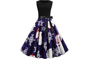 HAOLEI Women Christmas Dresses UK Clearance,Ladies Short Sleeve/Sleeveless Santa Xmas Dresses,Flared A Line 1950s Swing Dress Christmas Costume for Cocktail Party