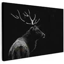 Murando XXL Wandbild 120x80 Cm Mit Schwarzem Holzrahmen – Hirsch Im Wald, Moderner Leinwanddruck Für Wohnzimmer & Schlafzimmer
