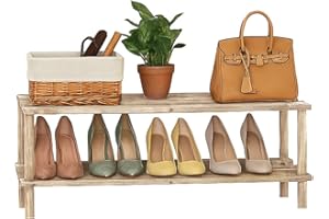 BARGAINS-GALORE Wooden Shoe Rack - Footwear Storage Organiser Unit Shelf Dvd Books Tier Slated | Storage Stackable Organiser Multi-use - Quick Easy To Assemble, Space Efficient, Hallway Front Door (Natural, 2 Tier)